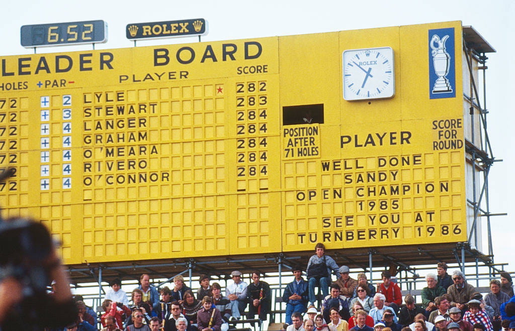 The leaderboard showing Sandy Lyle's Open win in 1985